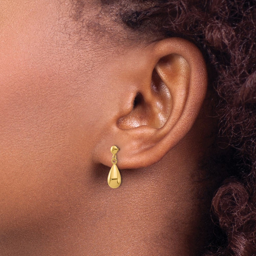 Polished Teardrop Dangle Earrings — 14K Yellow Gold