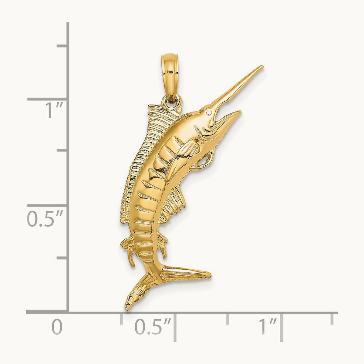 3-D Polished Blue Marlin Charm, 14K