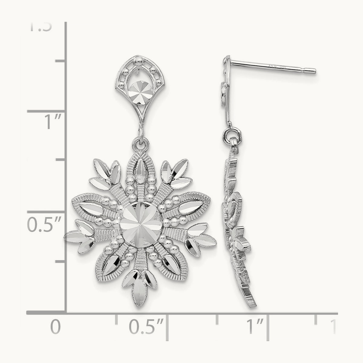 Fancy Snowflake Dangle Earrings, 14K White Gold