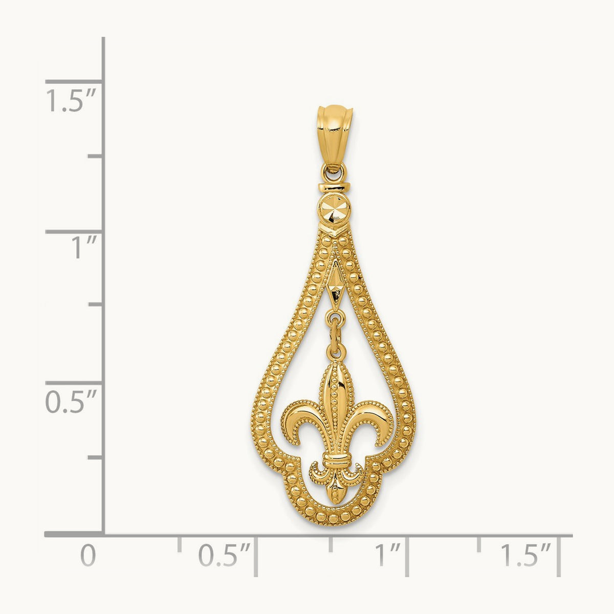 Diamond-cut Polished Fleur de Lis Dangle Pendant, 14K