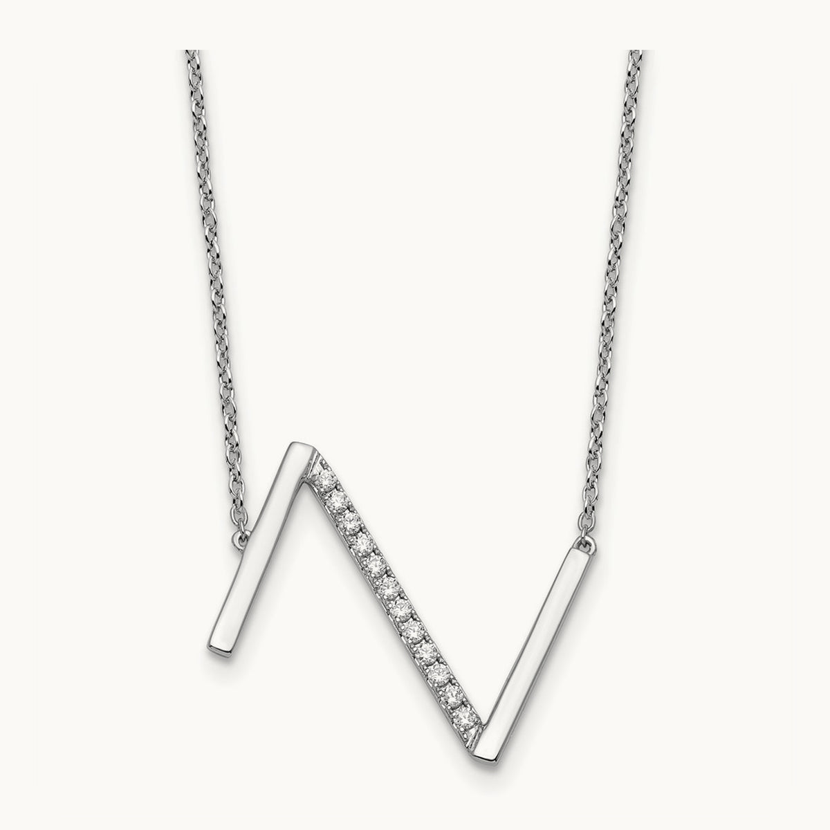 Sideways Diamond Necklace — 14K White Gold, Z