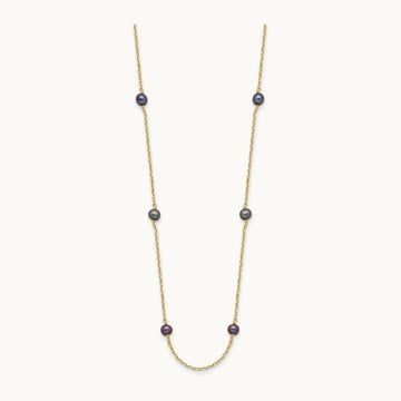 5- Black Near Round Freshwater Cultured Pearl 9-station Necklace, 14K