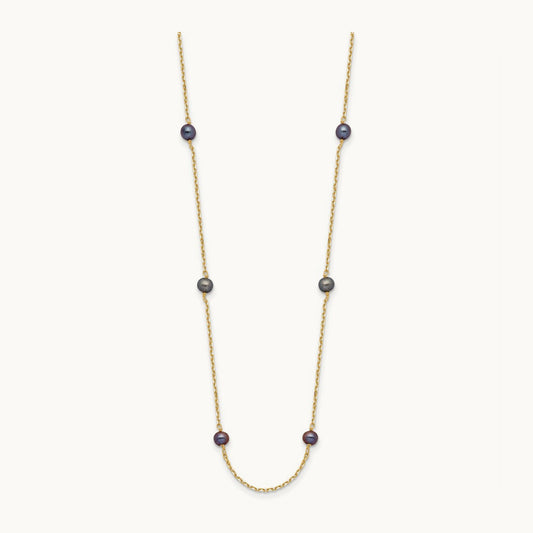 5- Black Near Round Freshwater Cultured Pearl 9-station Necklace, 14K