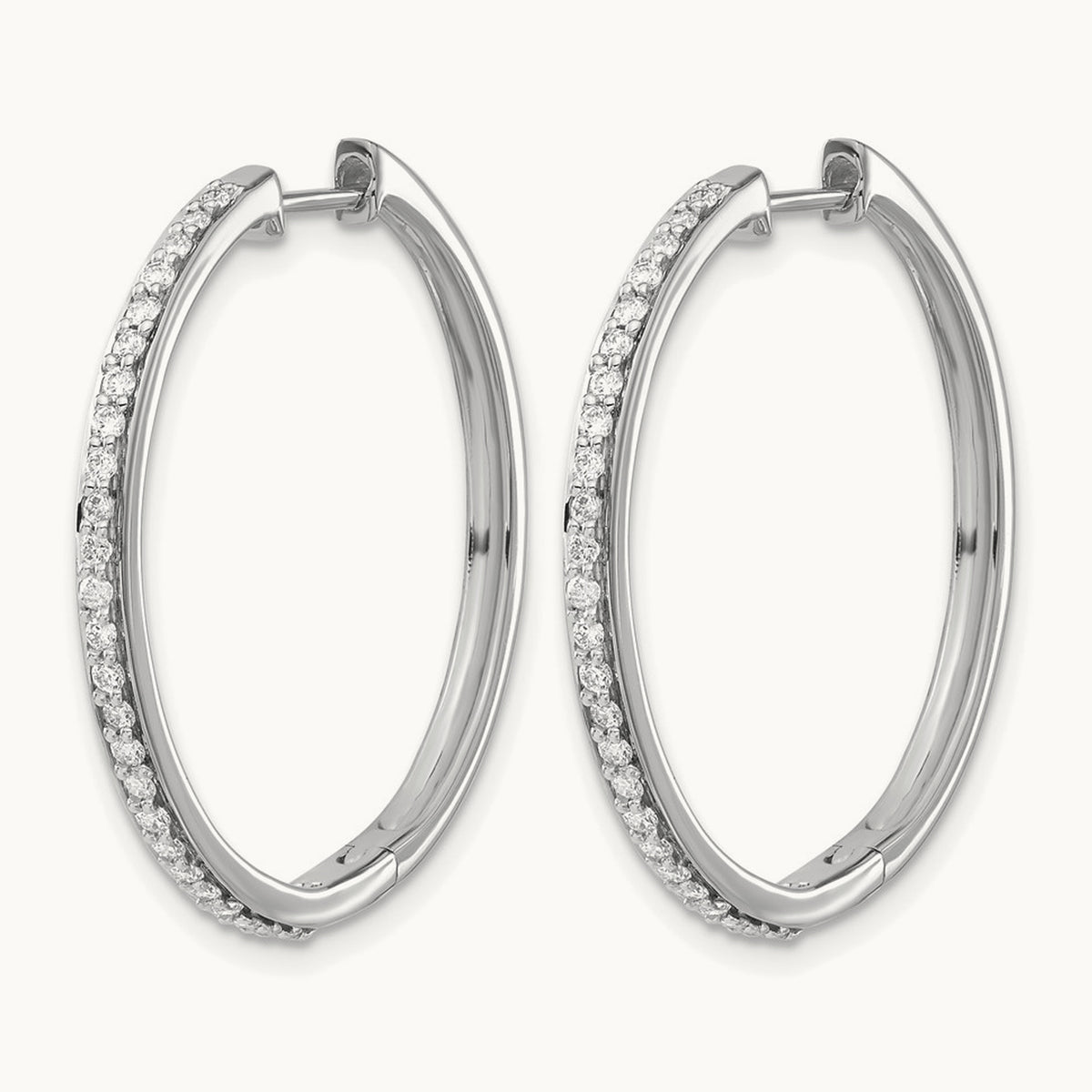 Diamond Hinged Hoop Earrings — 14K White Gold, 27mm, 0.5 ct