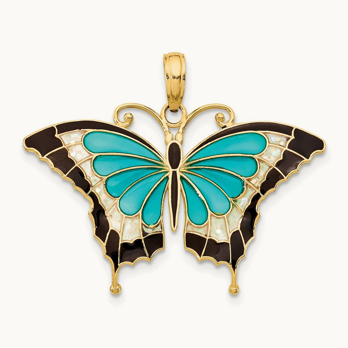 Enameled Butterfly Pendant, 14K