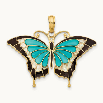 Enameled Butterfly Pendant, 14K