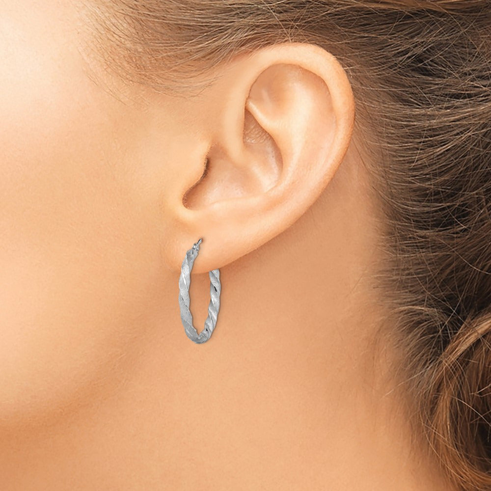 Twisted Satin Diamond-Cut Hoop Earrings — 14K White Gold, 26mm