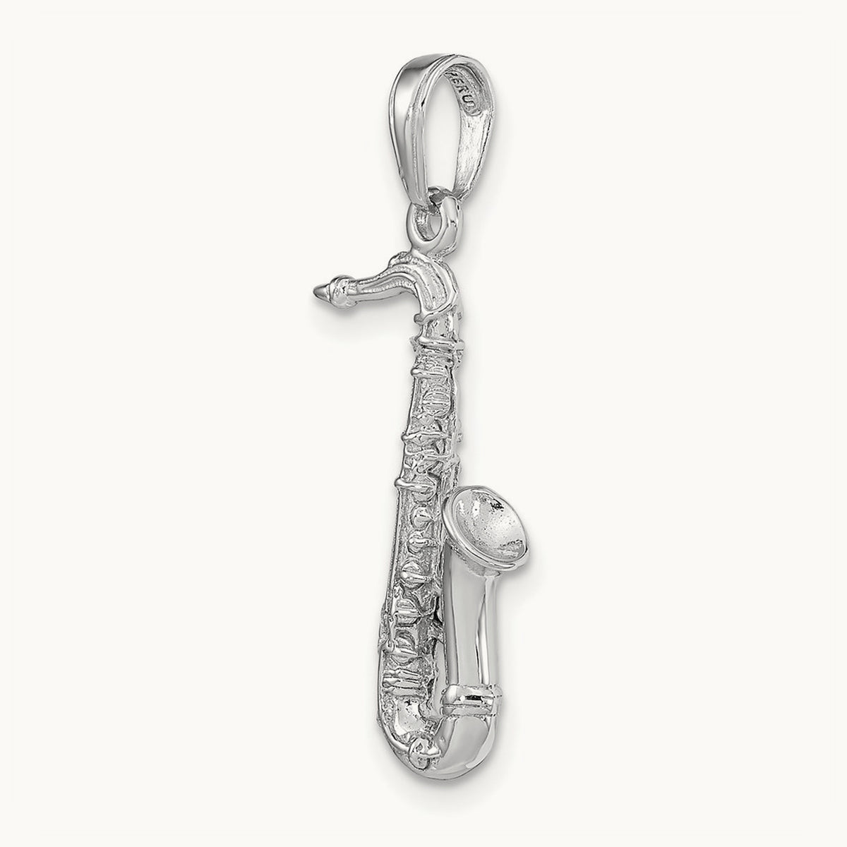 Solid Polished 3-D Saxophone Charm — 14K White Gold