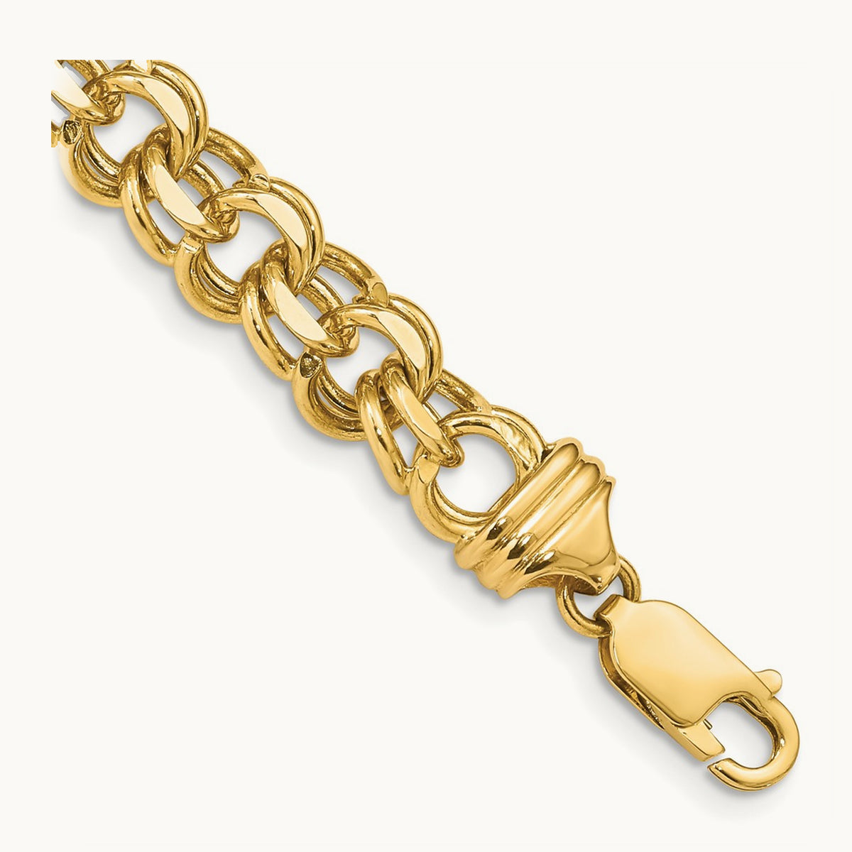 7in Solid Double Link Charm Bracelet — 14K Yellow Gold, 8.5mm
