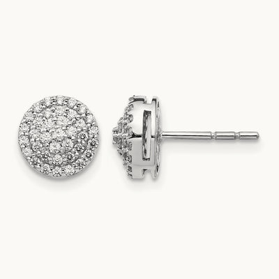 Diamond Round Cluster Post Earrings, 14K White Gold