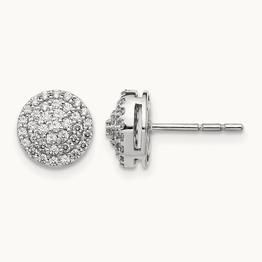 Diamond Round Cluster Post Earrings, 14K White Gold