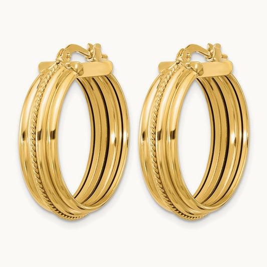 Polished and Textured Round Hoop Earrings, 14K — Leslie's
