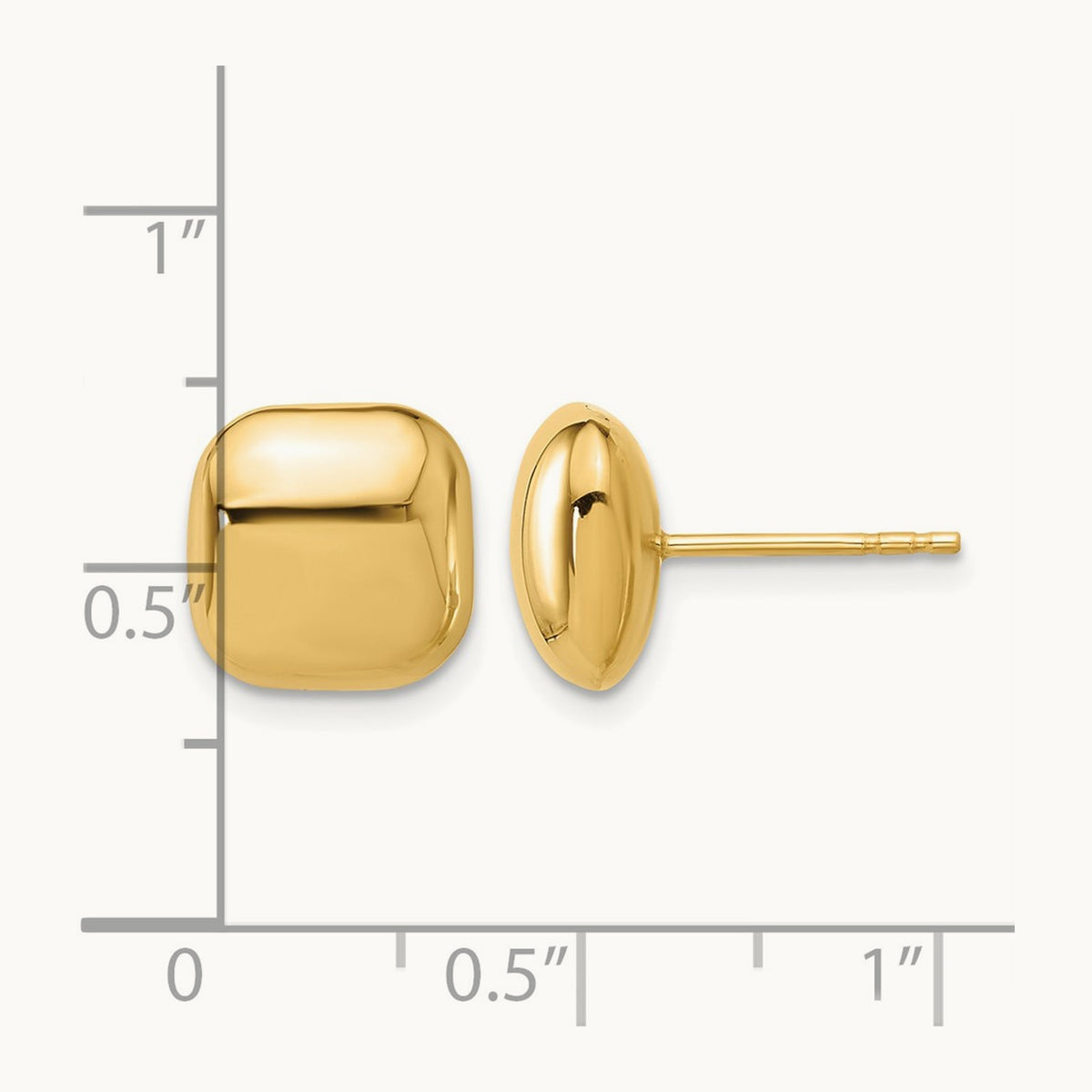 Polished Puffed Square Post Earrings — 14K Yellow Gold