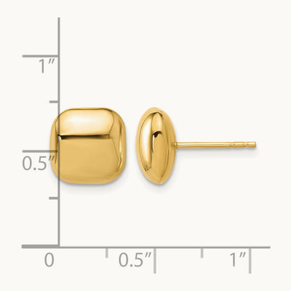 Polished Puffed Square Post Earrings — 14K Yellow Gold
