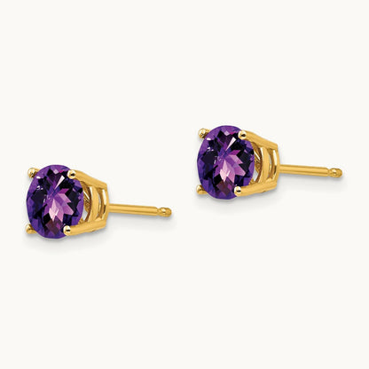 Amethyst Checker Earrings, 6mm, 14K