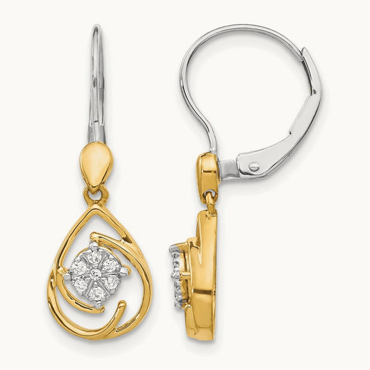 Diamond Teardrop Dangle Leverback Earrings, 14K Two-tone
