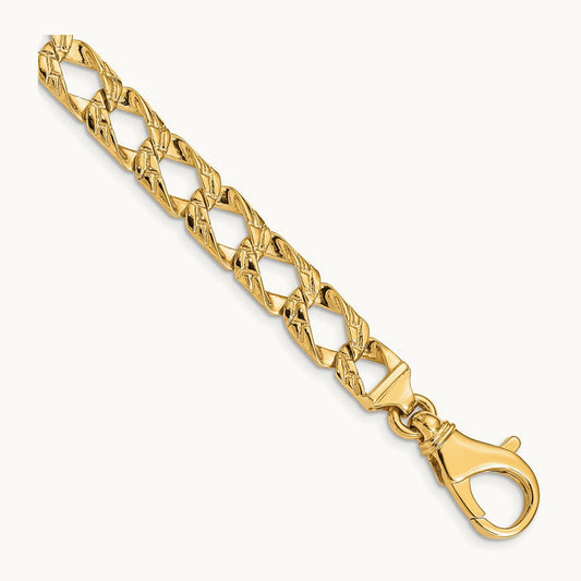 Hand Polished Fancy Link Bracelet, 8.6mm, 14K