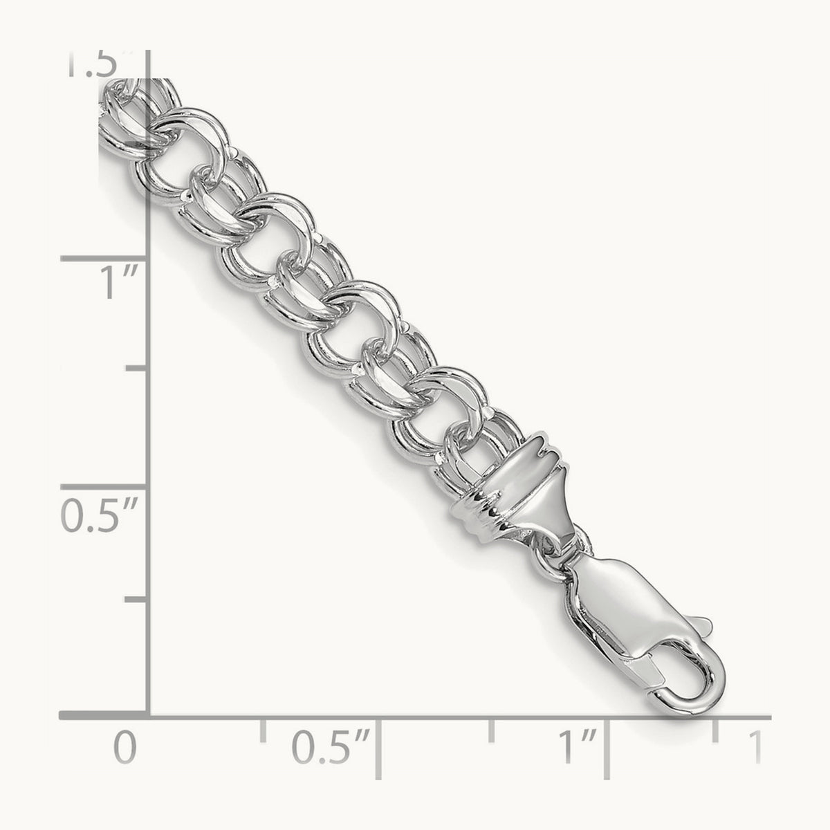 7in Solid Double Link Charm Bracelet — 14K White Gold, 5.5mm