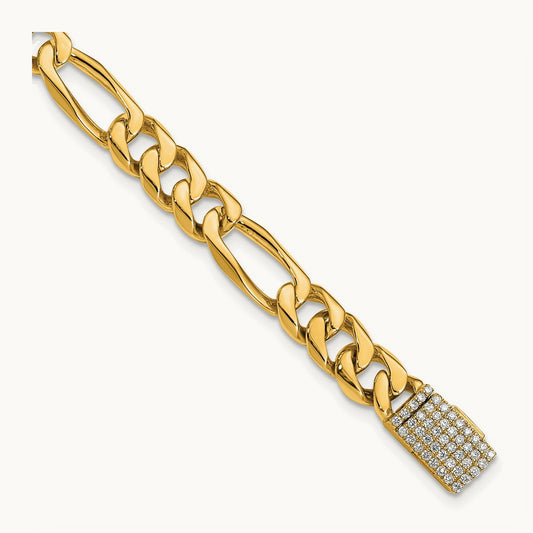 7mm Polished Figaro Bracelet, 0.50 ct tw Lab-Grown Diamond