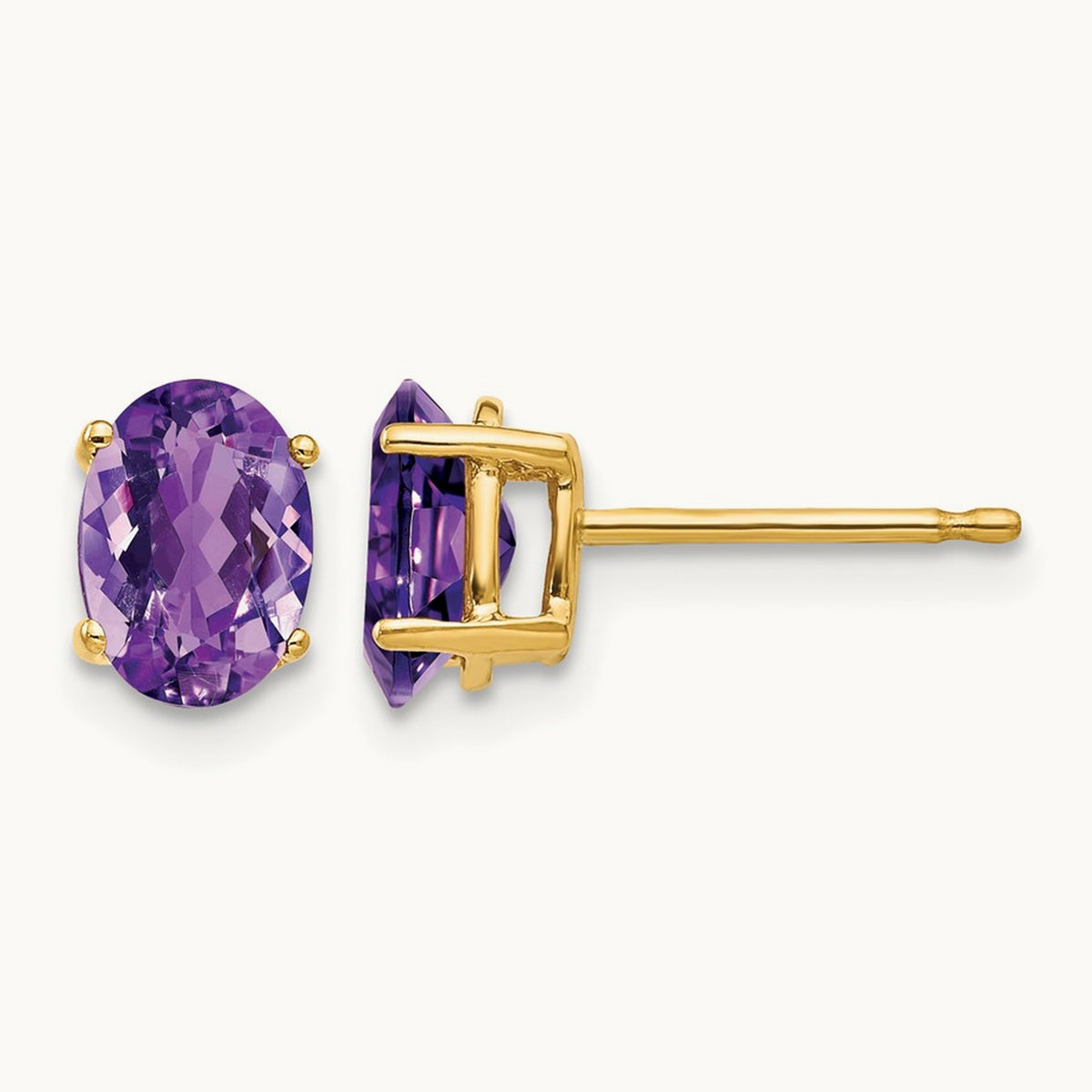7x5mm Oval Amethyst Earrings, 14K