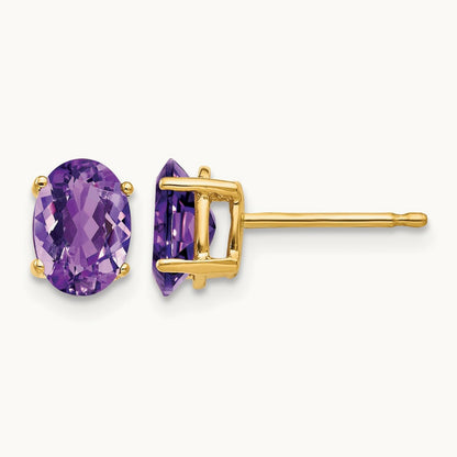 7x5mm Oval Amethyst Earrings, 14K