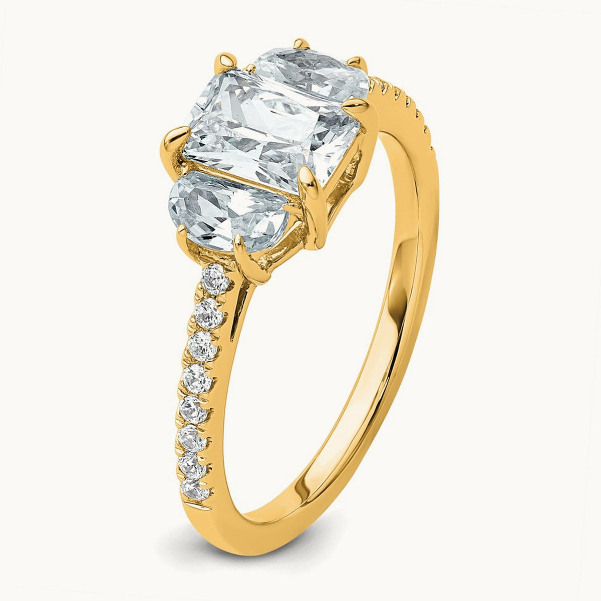 Radiant 3 Stone Engagement Ring, 1.50 ct tw Lab-Grown Diamond — VS (Best), 14K Yellow Gold