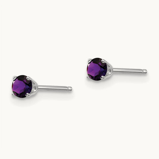 Amethyst Stud Earrings — 3mm