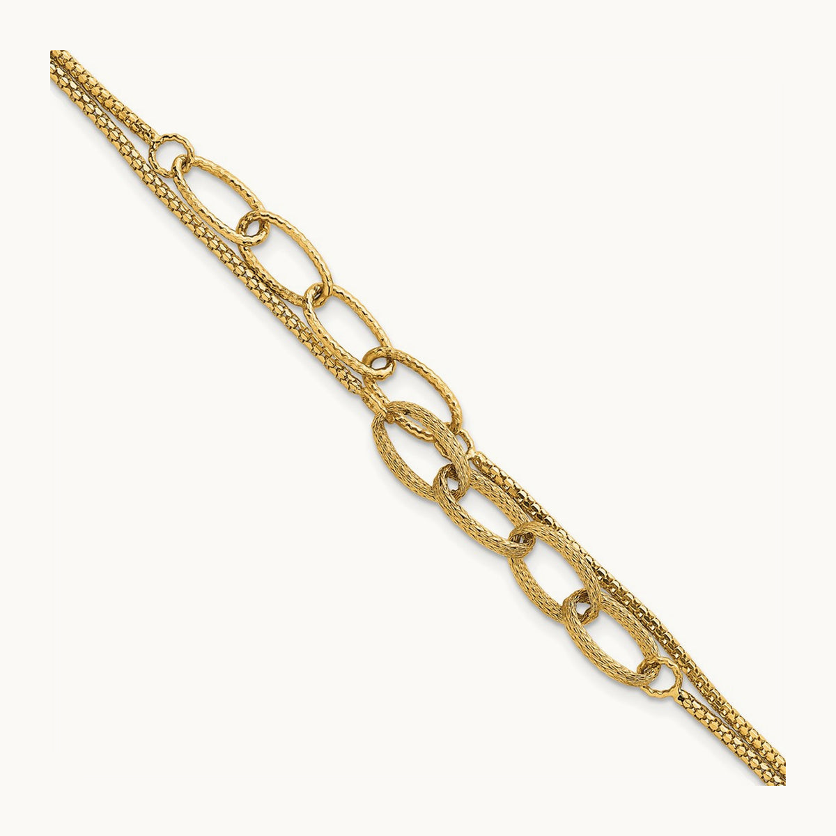 Polished and Textured Woven 2 Strand Bracelet, 14K