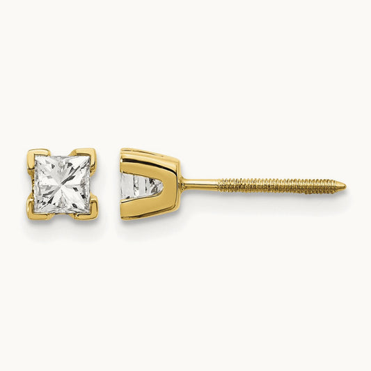 AA Quality Complete Princess-cut Diamond Stud Earrings, 14K