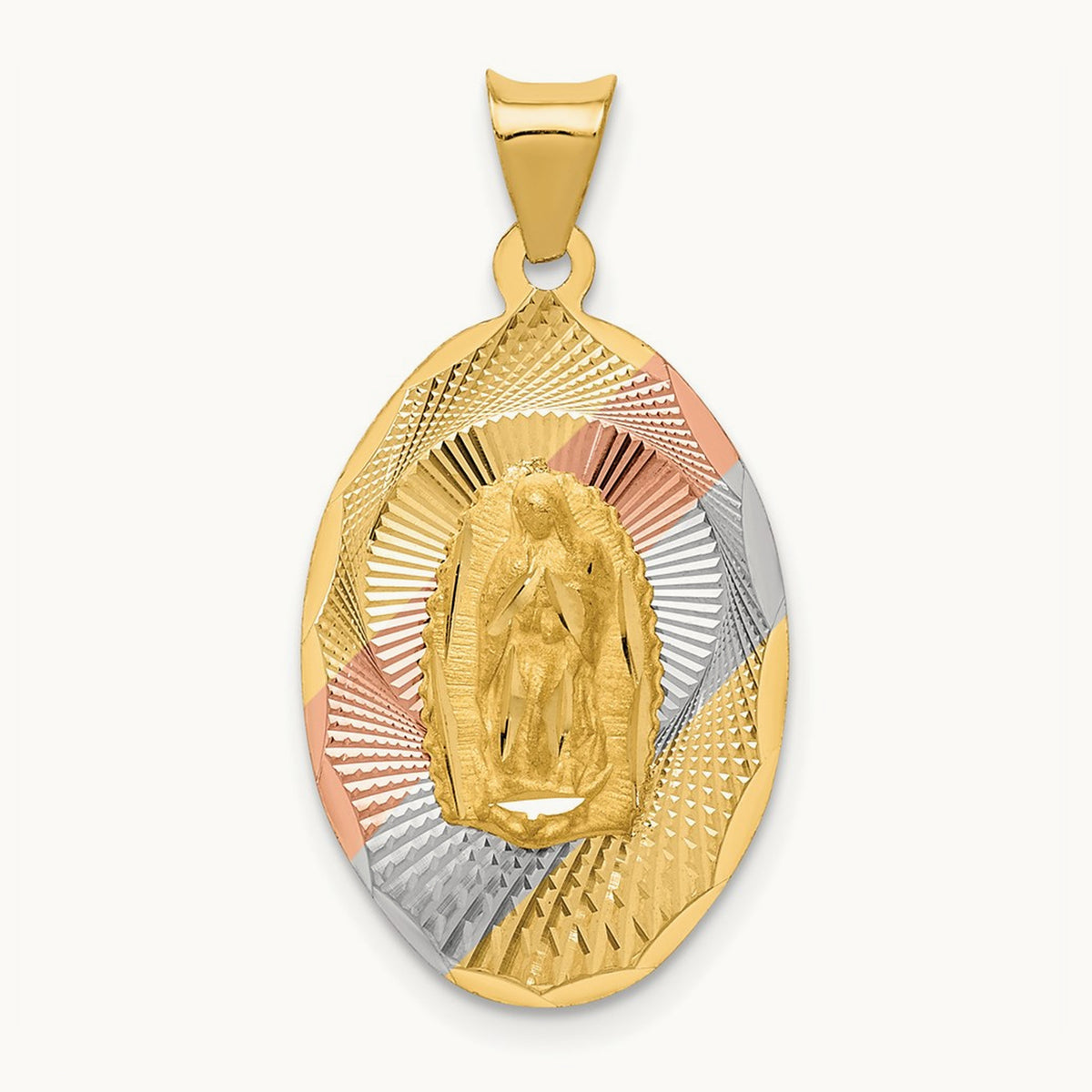 Diamond-cut Lady Of Guadalupe Oval Pendant with rhodium — 28.2mm