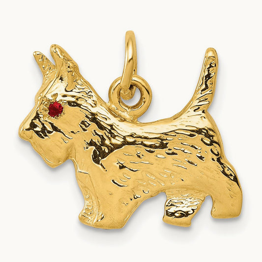 Ruby Eye Scottie Dog Charm, 14K