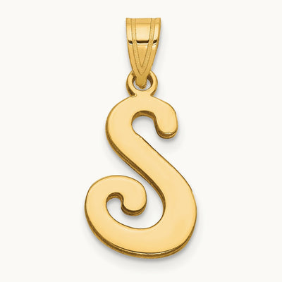 Script Letter S Initial Pendant, 14K