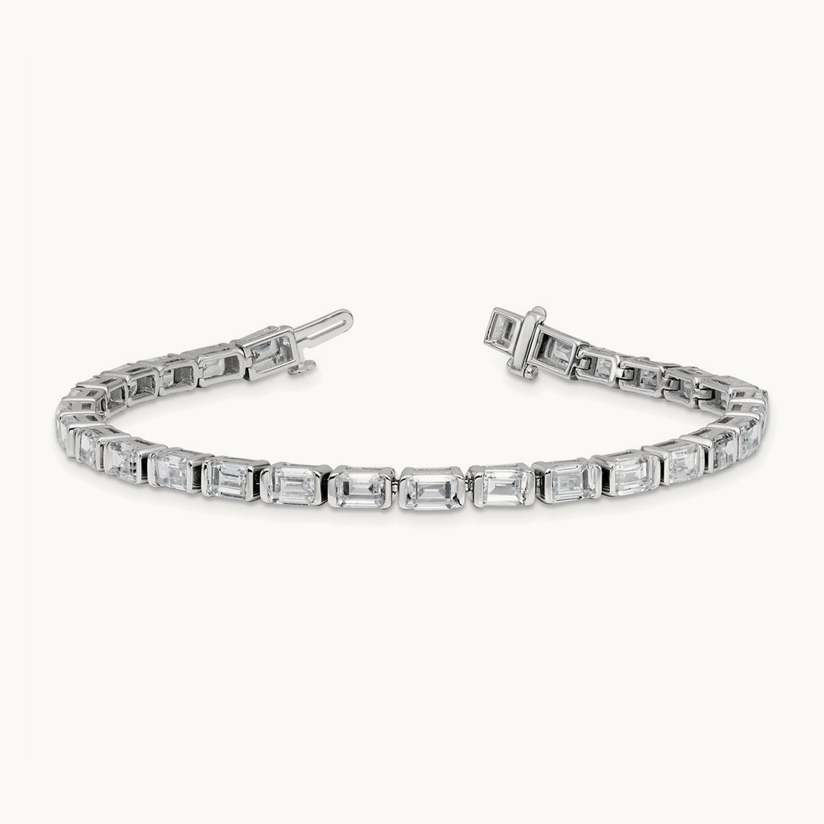 Emerald Bezel Tennis Bracelet, 10.00 ct tw Lab-Grown Diamond — 14K White Gold