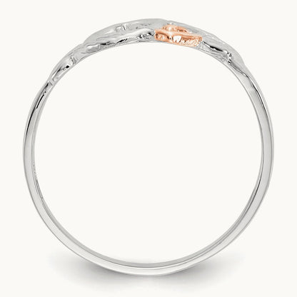 Plated Polished Hearts and Leaves Ring, 14K White with Rose Gold