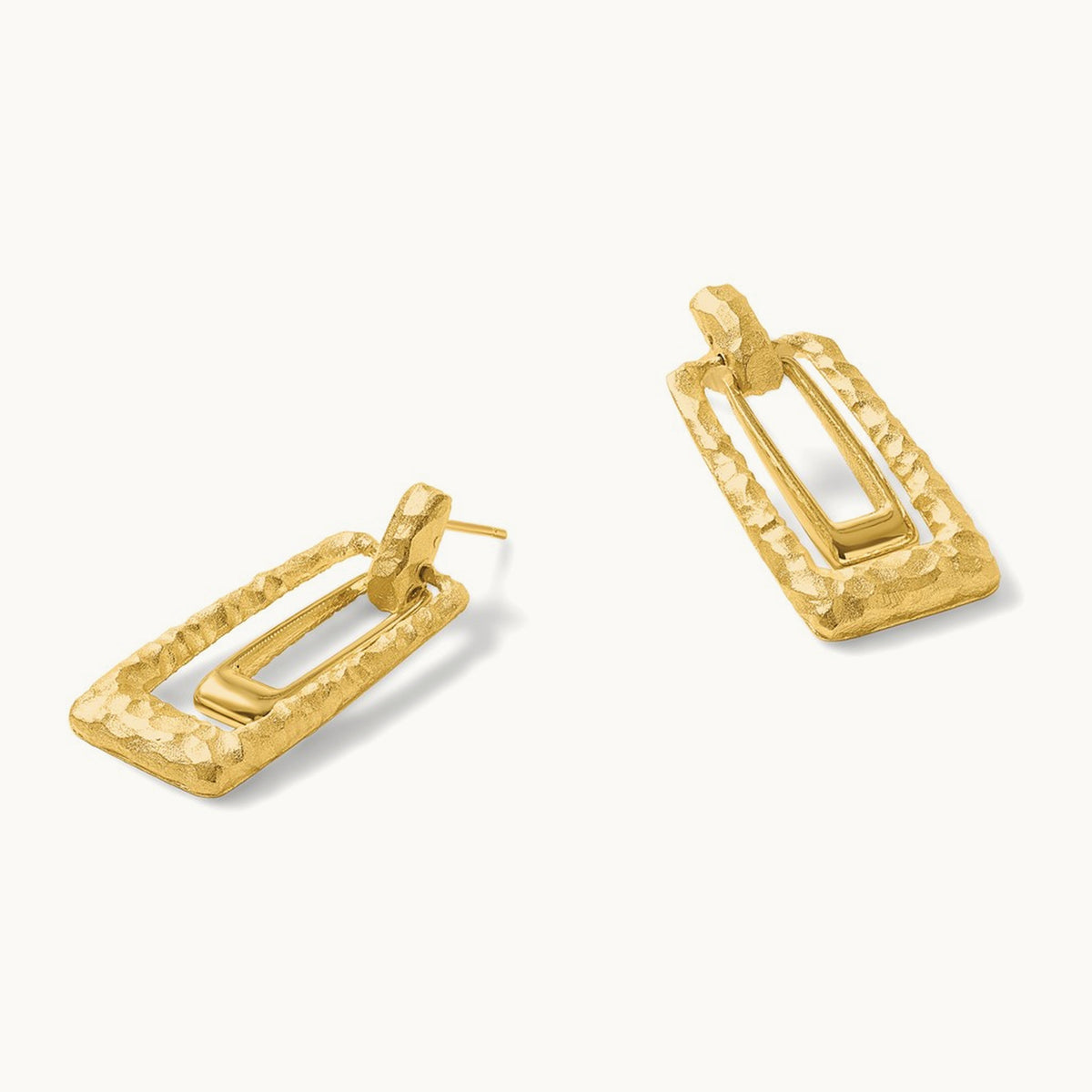 Polished and Satin Rectangle Dangle Post Earrings, 14K — Leslie's