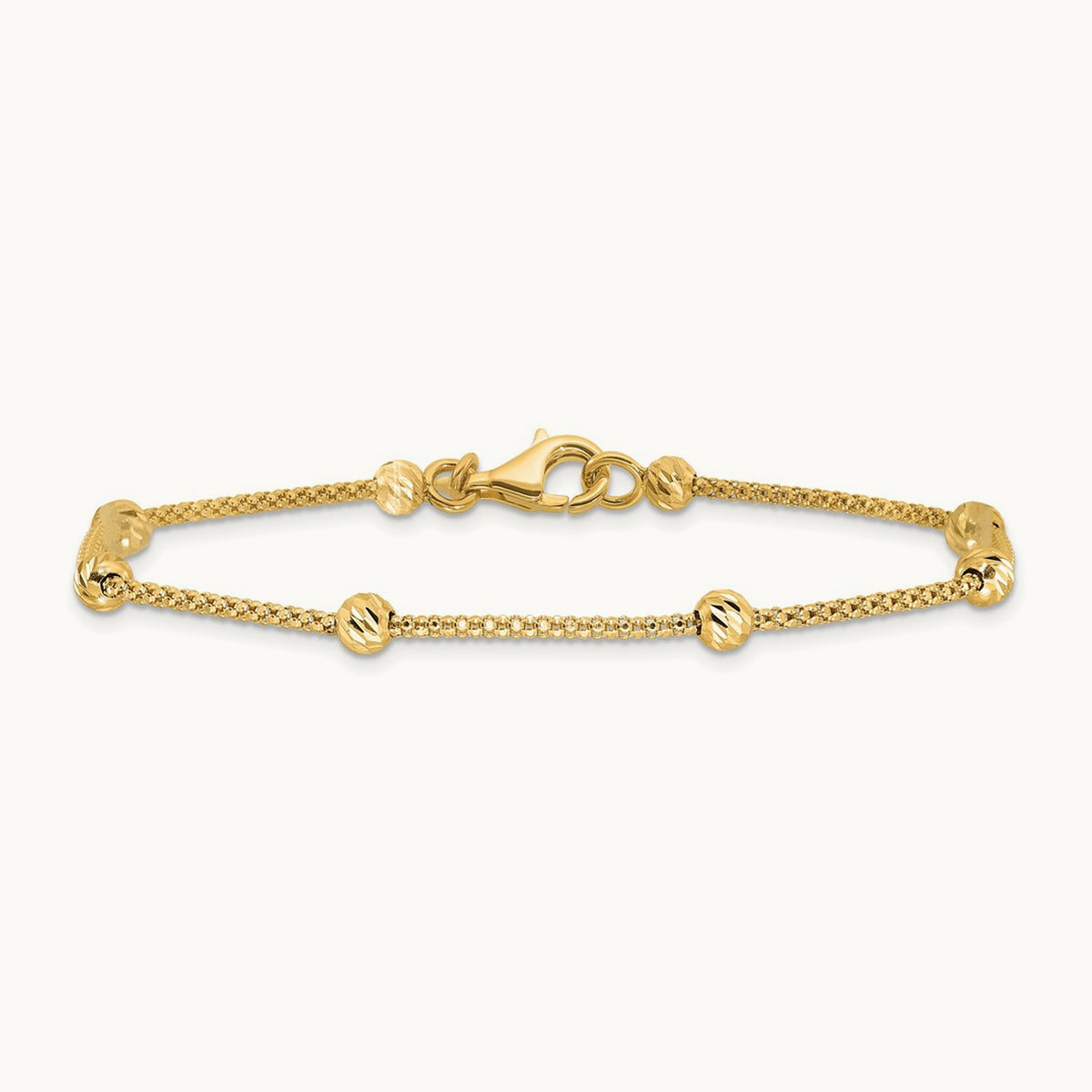 Polished and Diamond-cut Beaded Bracelet, 14K