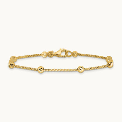 Polished and Diamond-cut Beaded Bracelet, 14K