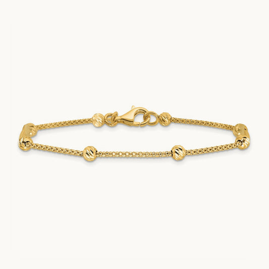 Polished and Diamond-cut Beaded Bracelet, 14K