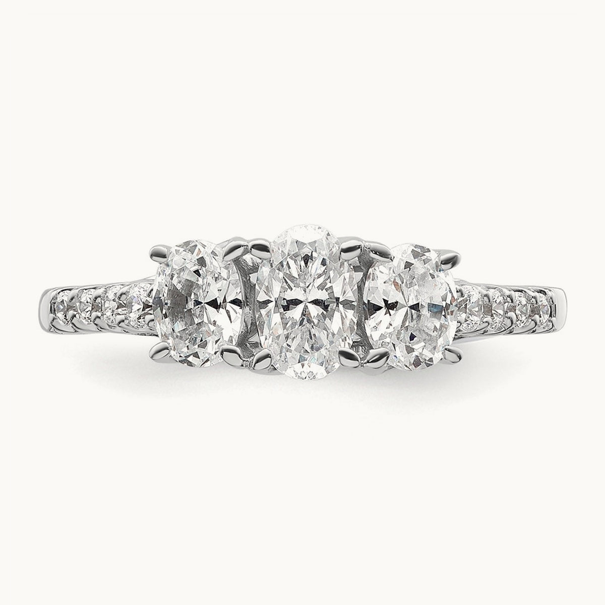 Oval Center Semi-Mount 3 Stone Engagement Ring, 0.10-0.25 ct tw Lab-Grown Diamond — 1/8 ct