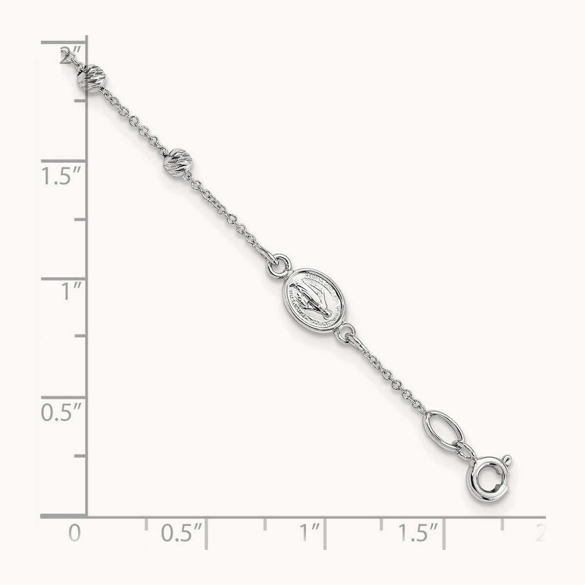 D/C Cross and Miraculous Medal .75in ext. Bracelet, 14K White Gold