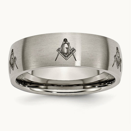 Brushed Masonic Laser Design Band — photo set
