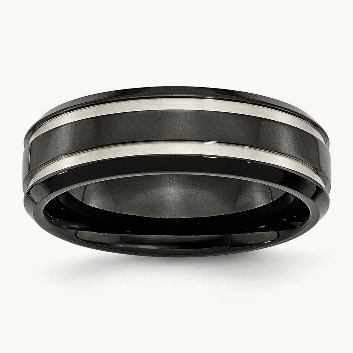Brushed and Polished Black IP-plated Grooved Band — photo set (2)