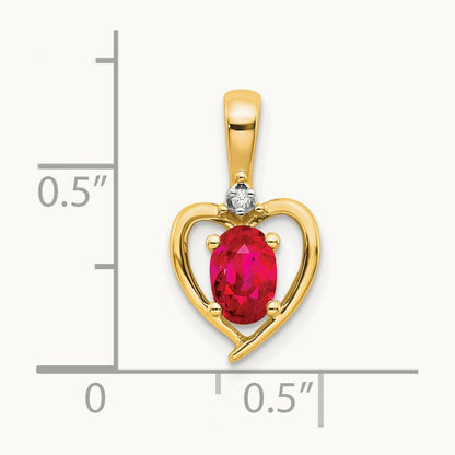 Ruby and Diamond Heart Pendant — 14K Yellow Gold