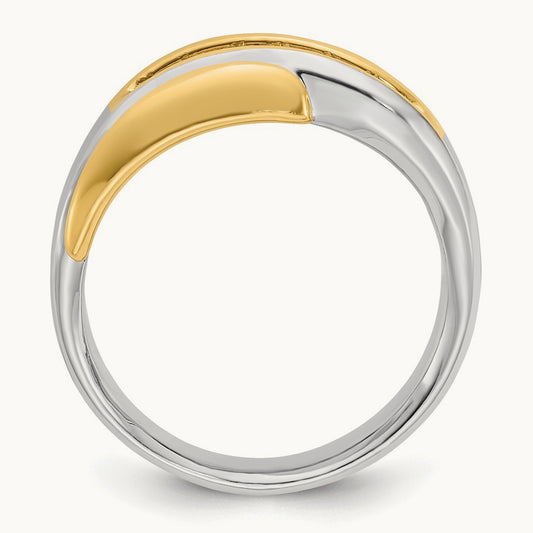 14ktt IBGoodman Men's Polished & Grooved Curved Bypass Diamond Ring