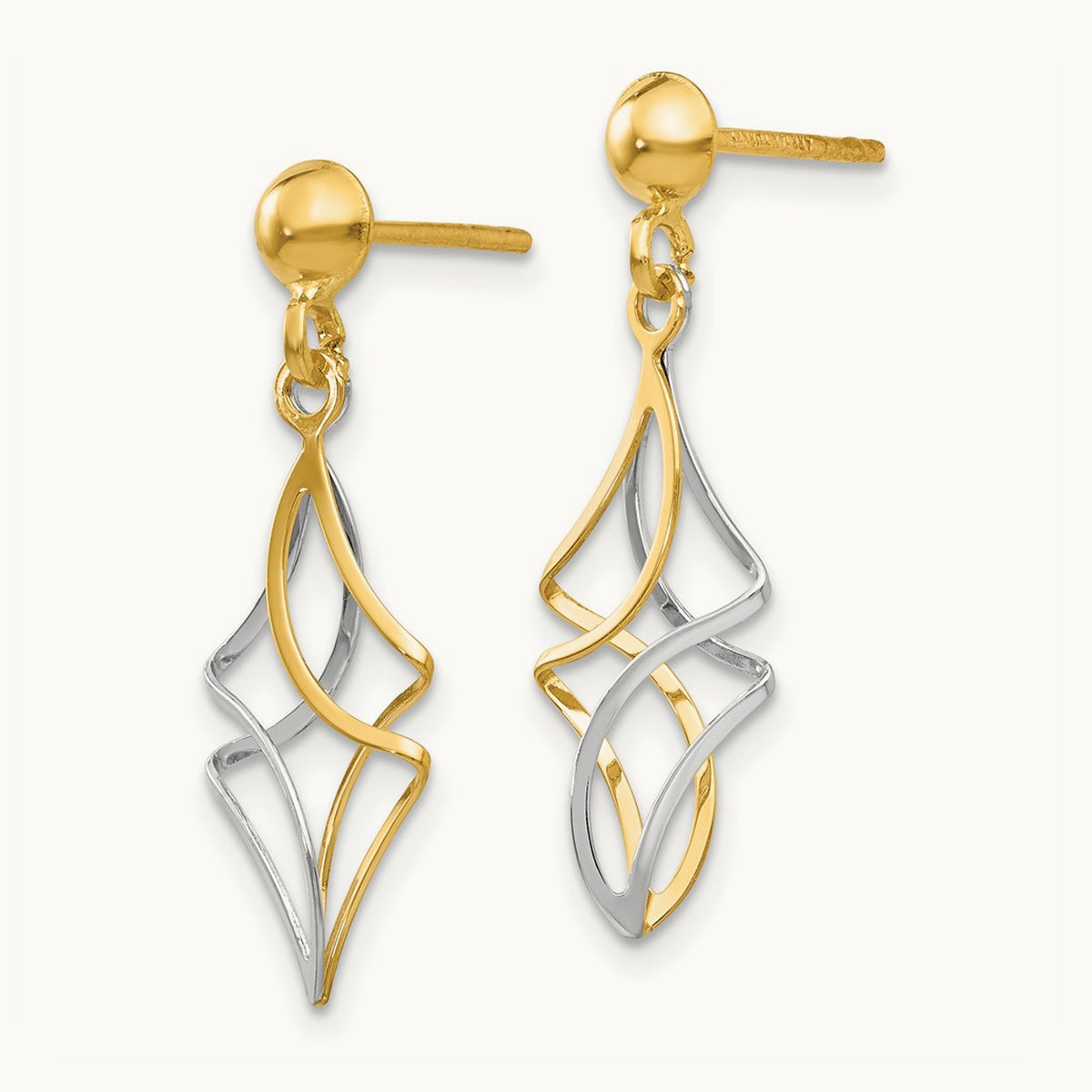 Post Dangle Earrings — 14K Two-Tone Gold