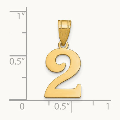 Polished Number 2 Pendant — 14K Yellow Gold, 17.06mm