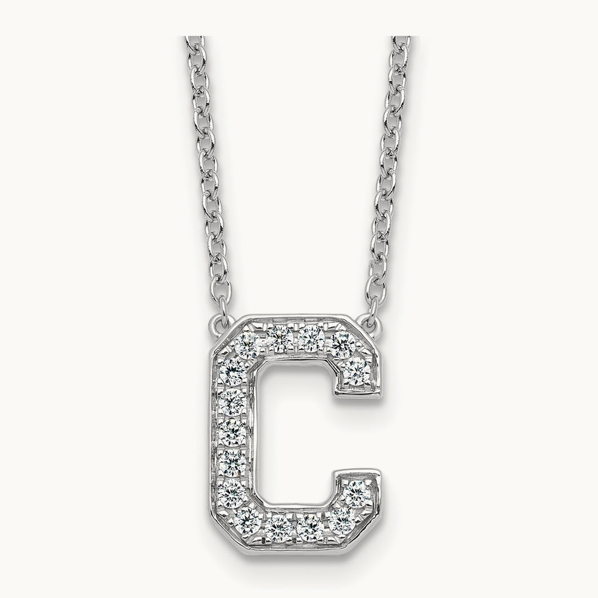 Initial Necklace — 14K White Gold, C, 1/3 ct