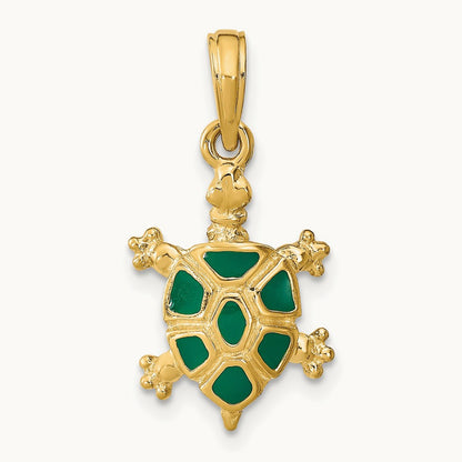 Land Turtle Charm, 14K with Green Enamel