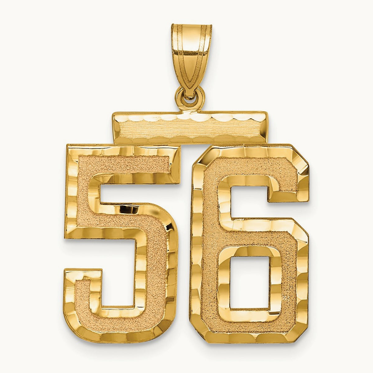 Large Brushed Diamond-cut Number 56 Charm, 14K
