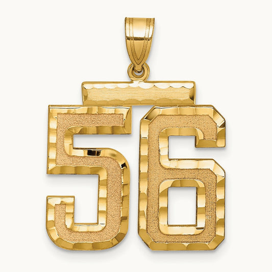 Large Brushed Diamond-cut Number 56 Charm, 14K